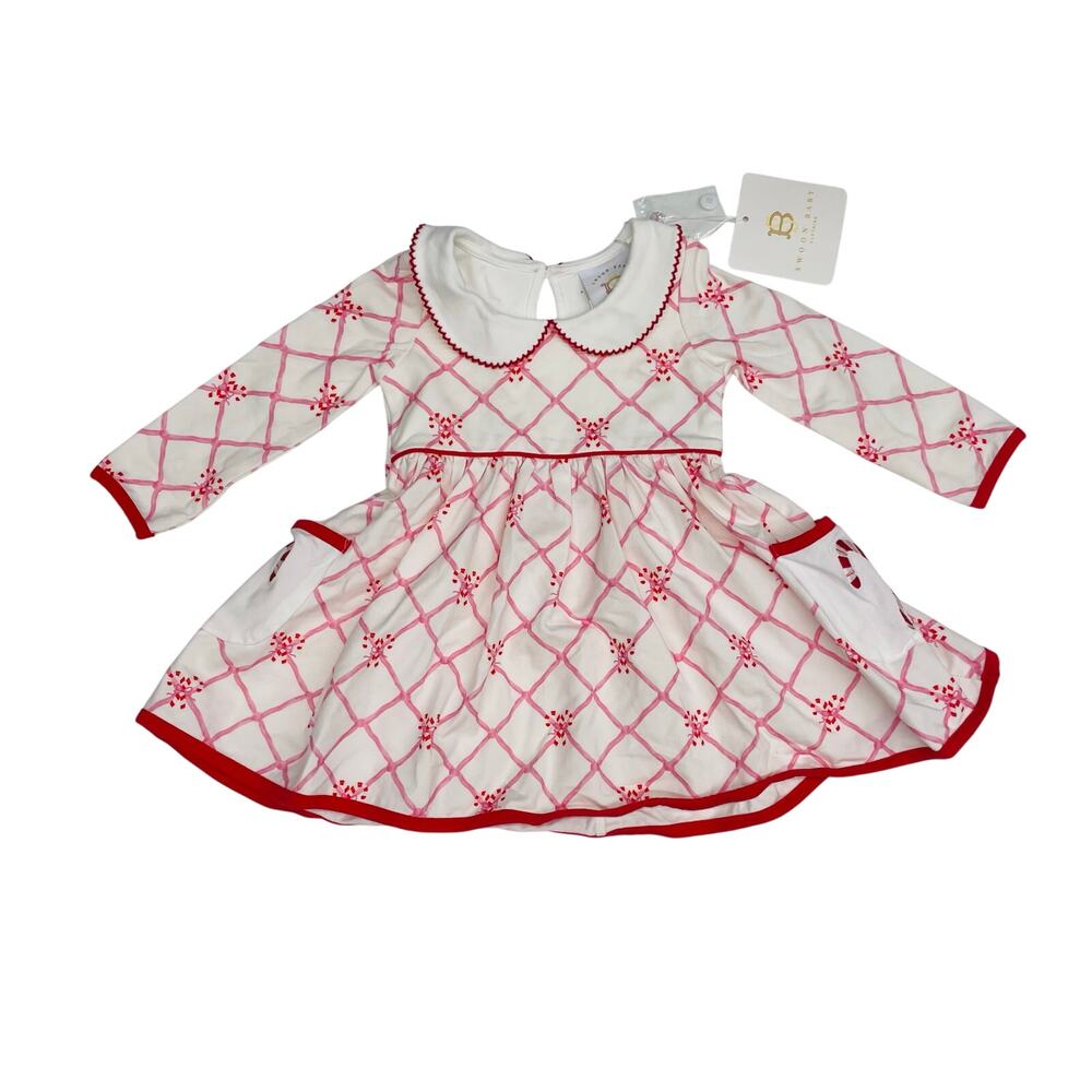 NWT Swoon Baby 12M Candy Cane Lane Proper Picot Pocket Dress